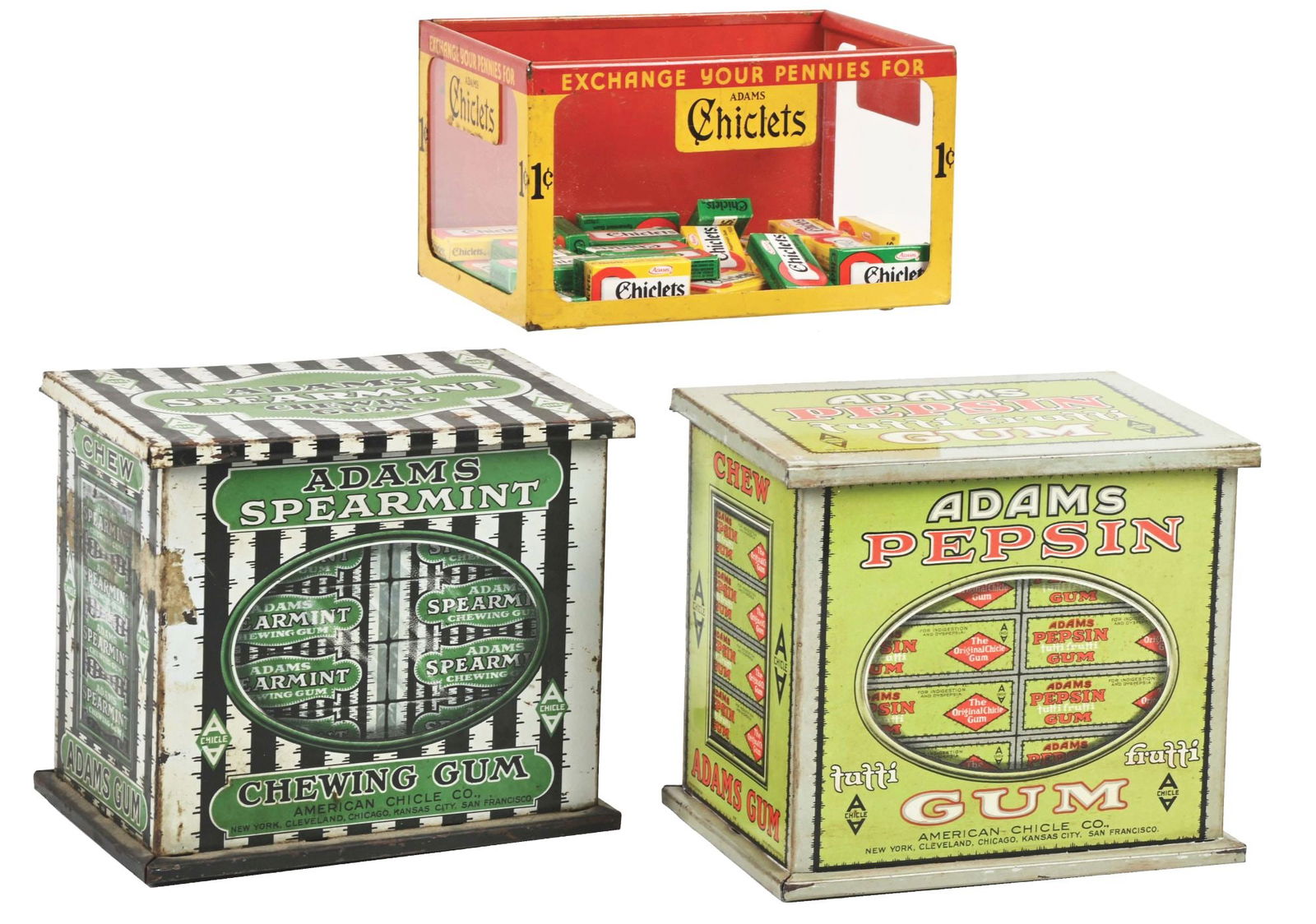 COLLECTION OF 3: ADAMS AND CHICLETS CHEWING GUM TINS. (1 of 4)