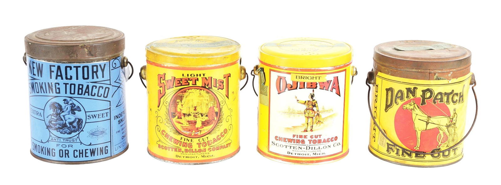 COLLECTION OF 4: EARLY TOBACCO TIN CANISTERS. (1 of 4)