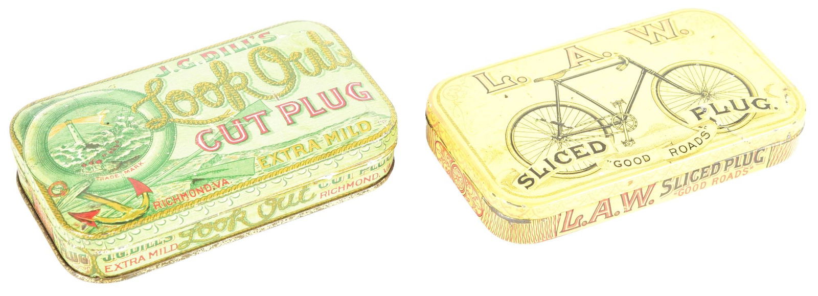 COLLECTION OF 2: EARLY FLAT TOBACCO CONTAINERS. (1 of 4)