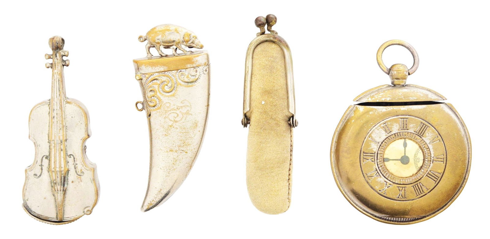 COLLECTION OF 4: FIGURAL MATCH SAFES. (1 of 2)