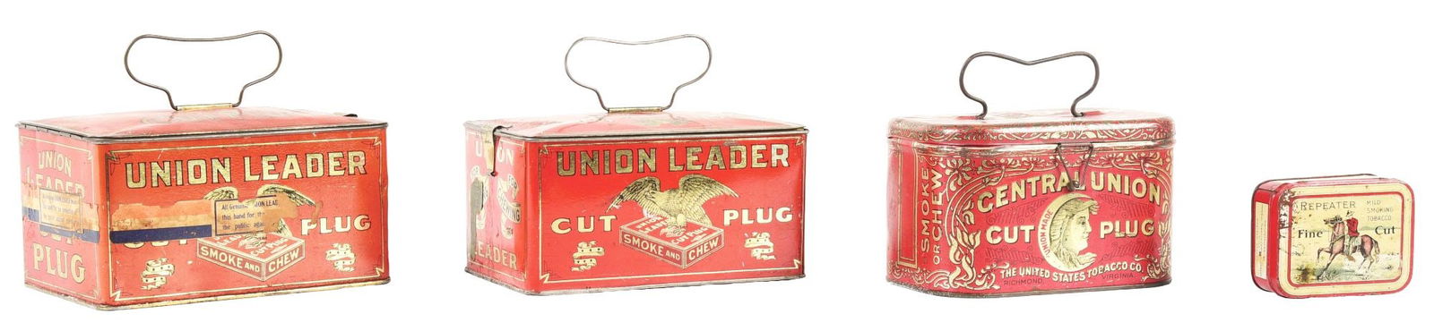 COLLECTION OF 4: UNION LEADER CUT PLUG CIGAR TINS. (1 of 4)