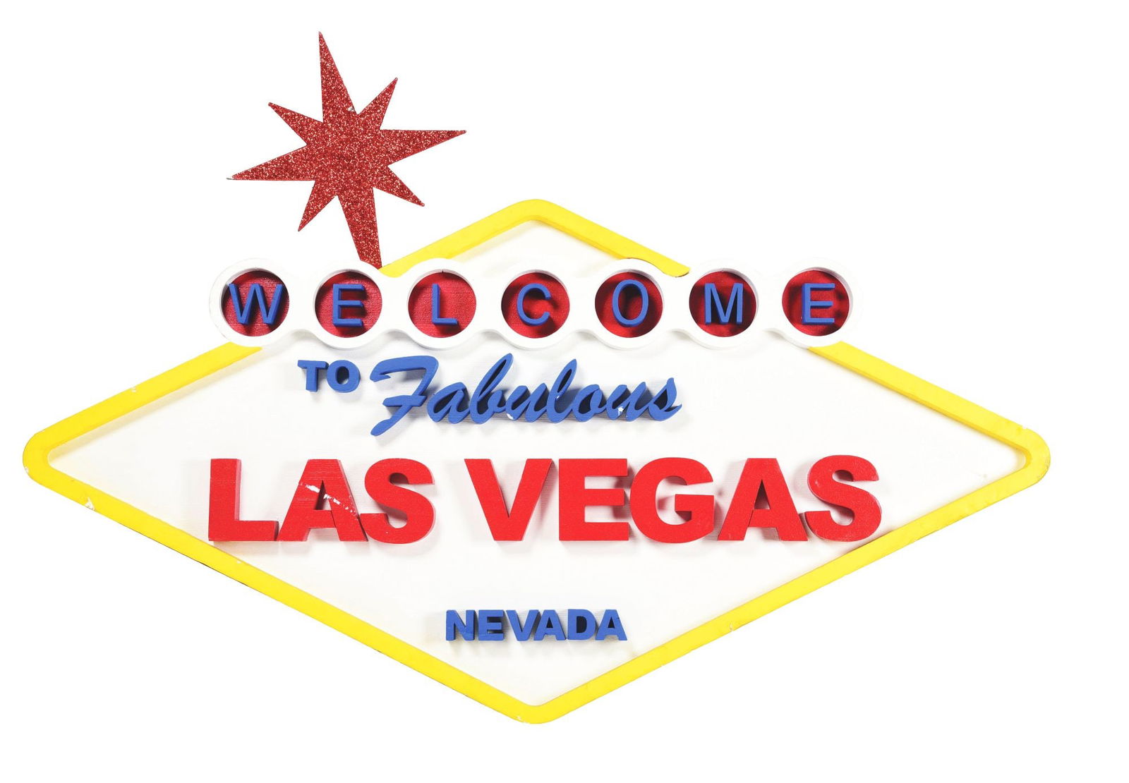 WELCOME TO FABULOUS LAS VEGAS NEVADA MOLDED STYROFOAM SIGN W/ ATTACHED RED GLITTER STAR. (1 of 2)
