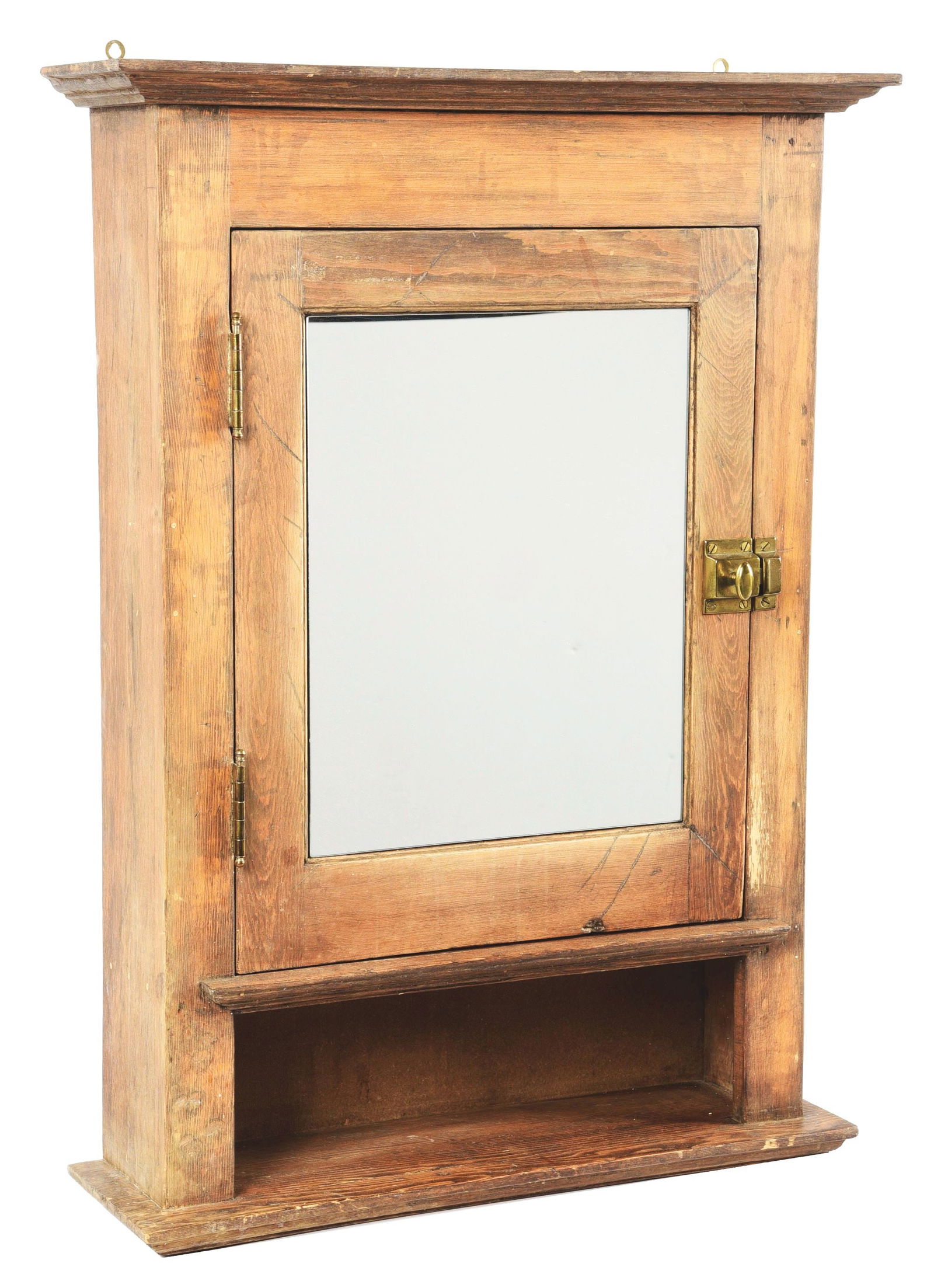WOODEN WALL CABINET W/ MIRROR. (1 of 5)