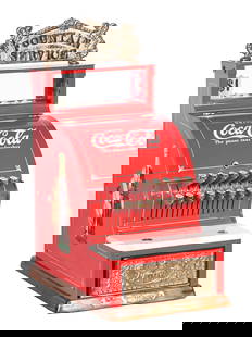 NATIONAL CASH REGISTER MODEL 711 RESTORED TO A COCA COLA MOTIF.: C. 1940, National Cash Register. A model 711 National Cash Register, restored in a Coca-Cola motif. CONDITION: Little signs of wear or use, in beautiful restored condition and ready for the game room.