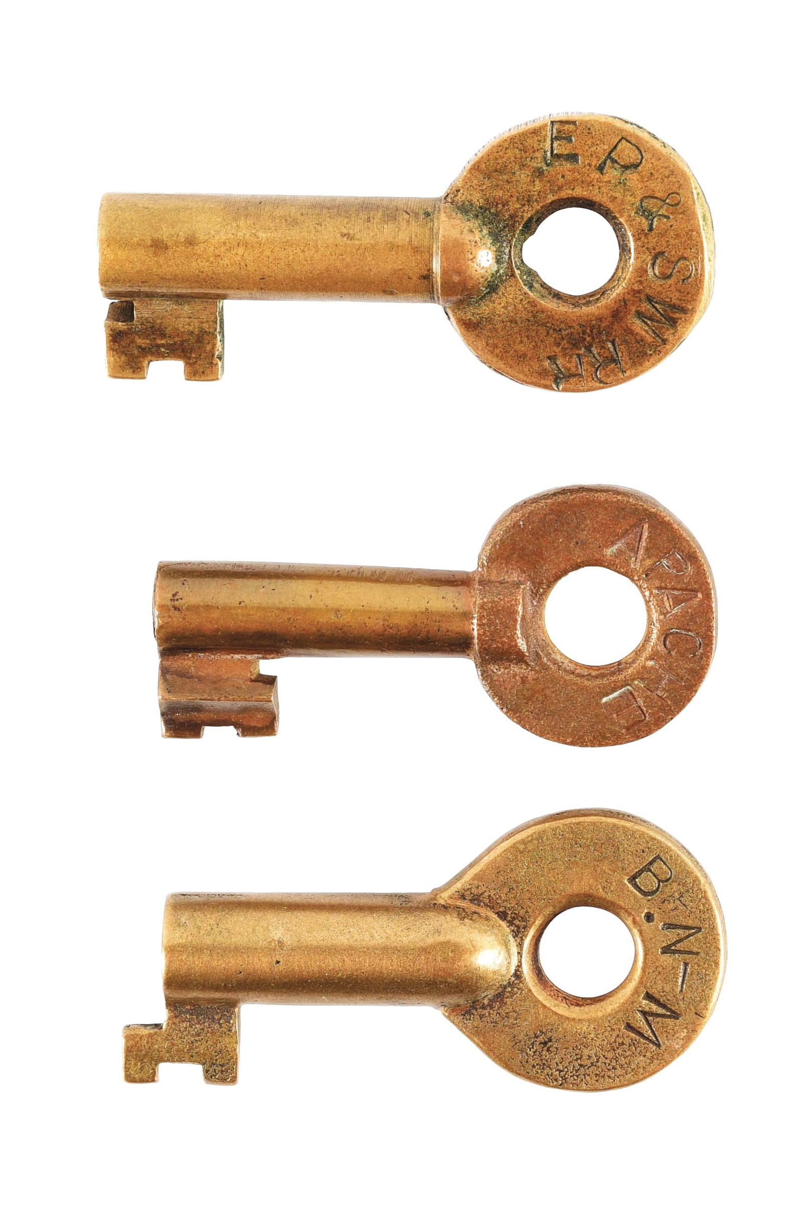 LOT OF 3: RAILROAD BRASS KEYS. (1 of 2)