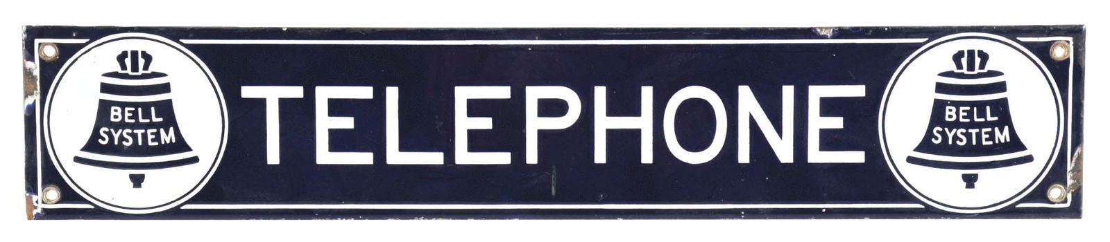 BELL SYSTEM TELEPHONE PORCELAIN STRIP SIGN. (1 of 2)