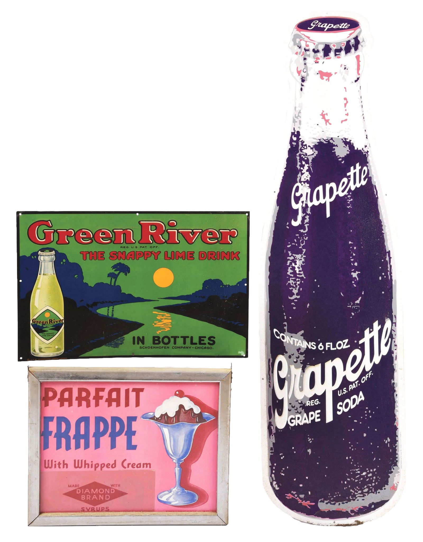 COLLECTION OF 3: SODA POP & ICE CREAM ADVERTISING SIGNS. (1 of 2)