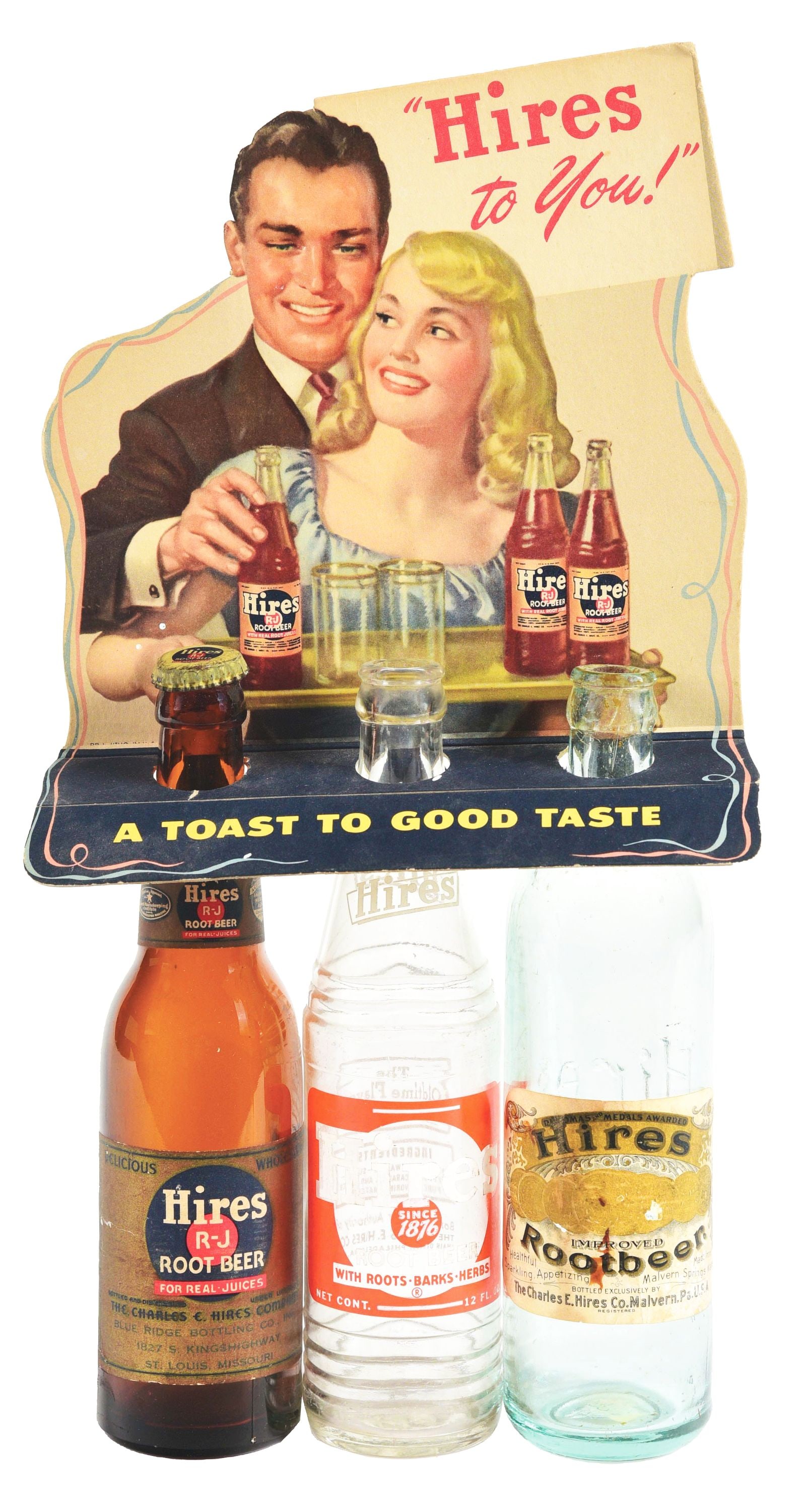 1940S HIRES ROOT BEER TRIPLE BOTTLE TOPPER DISPLAY. (1 of 2)