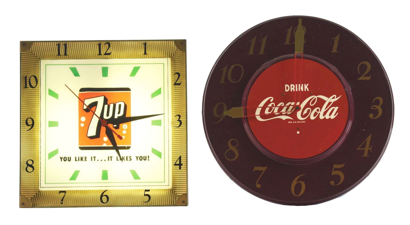 PAIR OF 2 SODA POP ADVERTISING CLOCKS. (1 of 3)