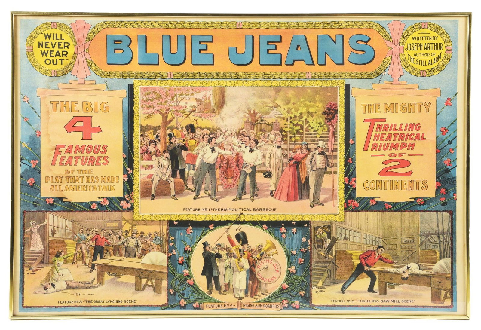 WILL NEVER WEAR OUT BLUE JEANS FRAMED PAPER LITHOGRAPH. (1 of 2)