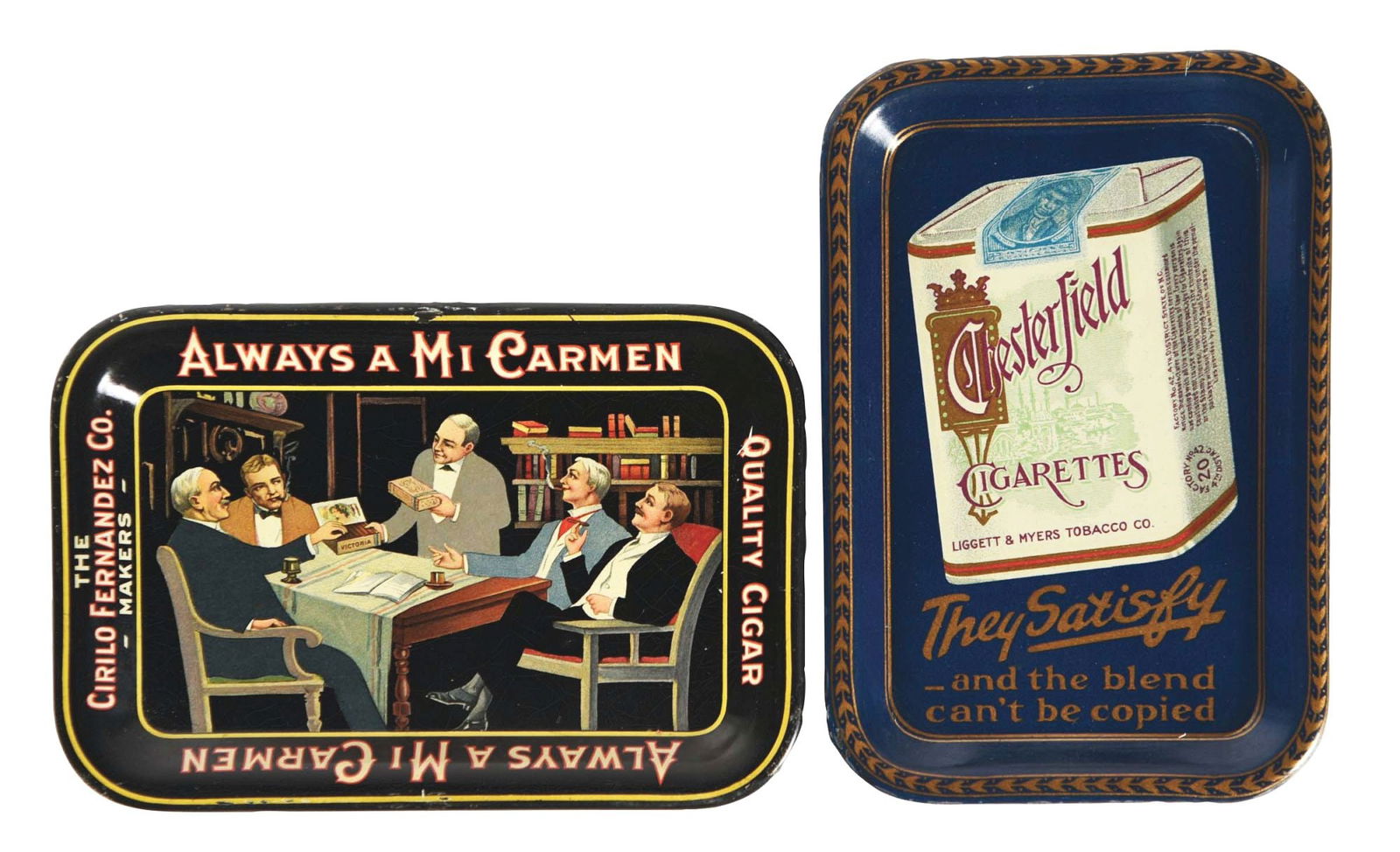 PAIR OF TIN LITHOGRAPH TIP TRAYS. (1 of 2)