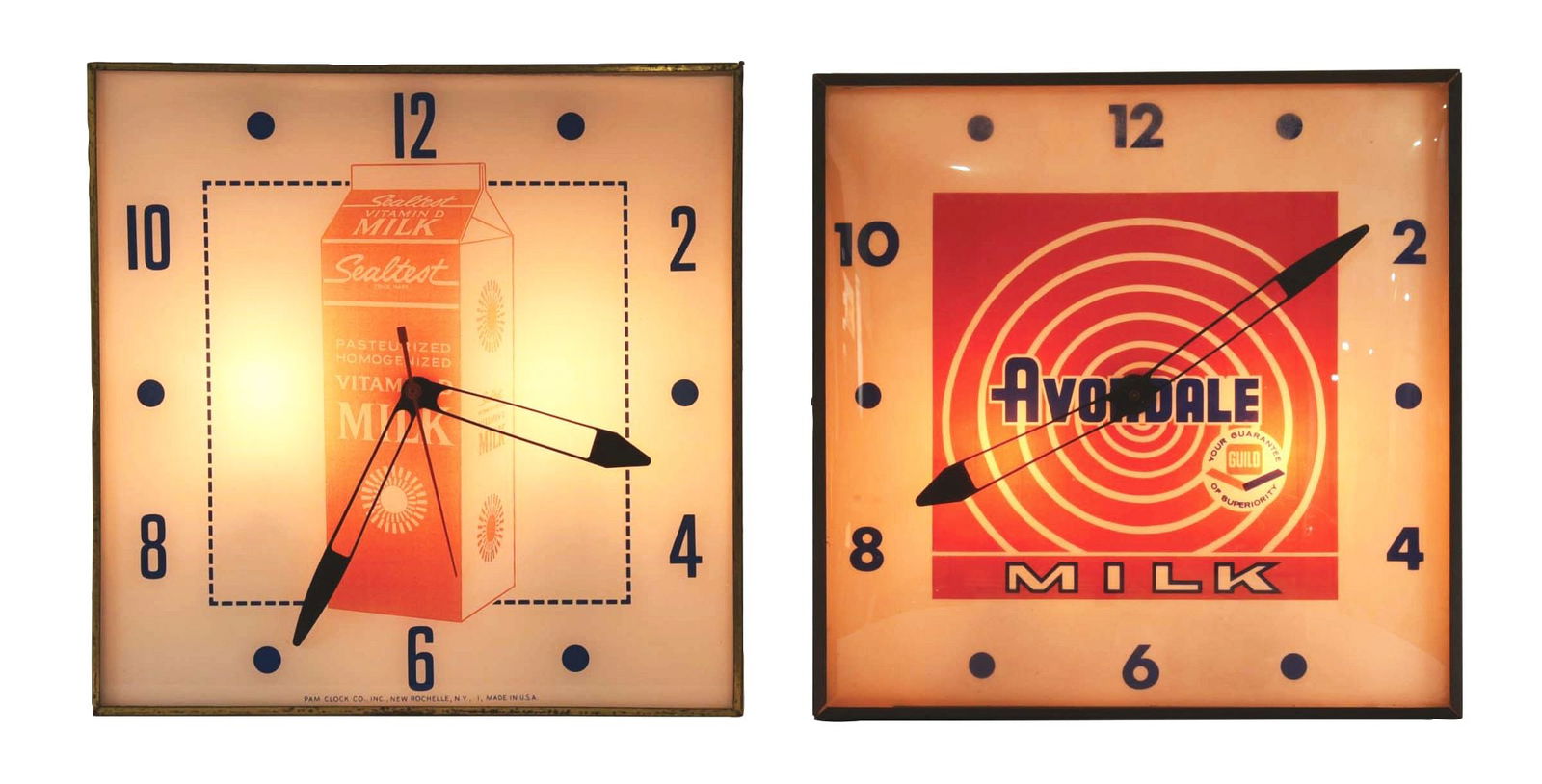 PAIR OF 2 MILK ADVERTISING CLOCKS. (1 of 3)