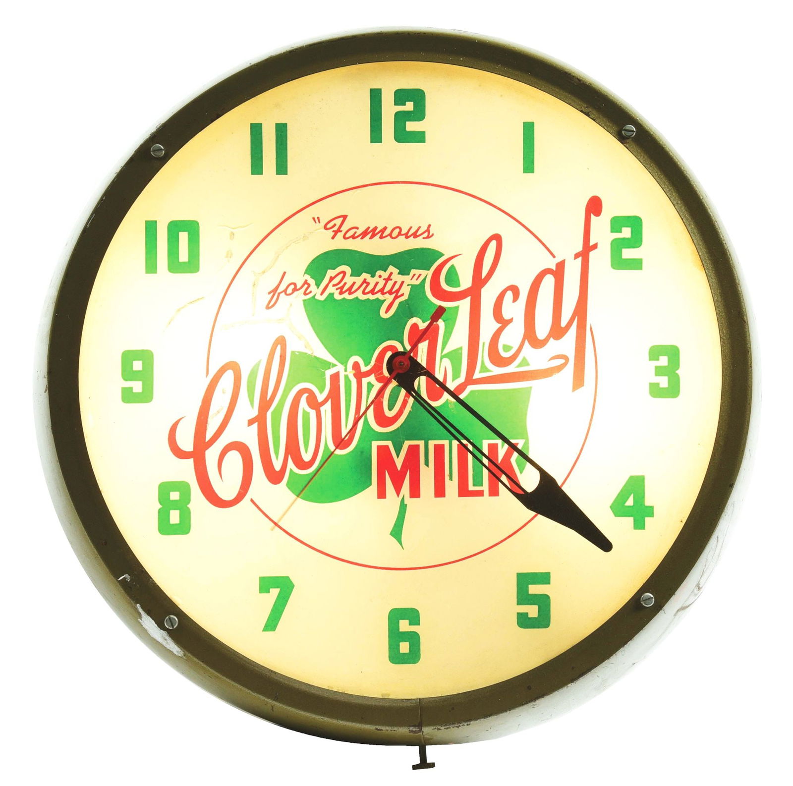 CLOVER LEAF MILK LIGHT-UP CLOCK. (1 of 3)