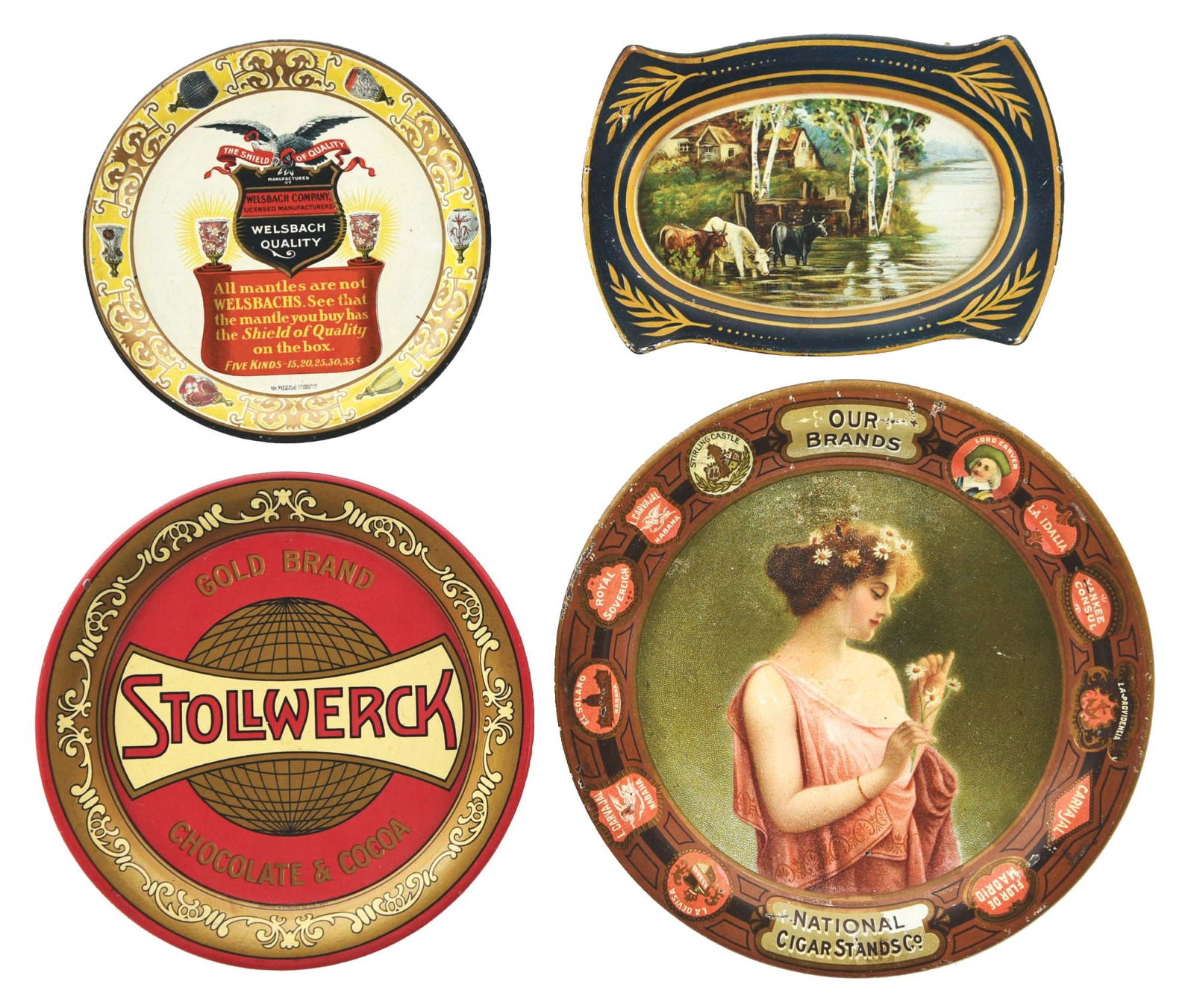 COLLECTION OF 4: TIN LITHOGRAPHED TIP TRAYS. (1 of 2)