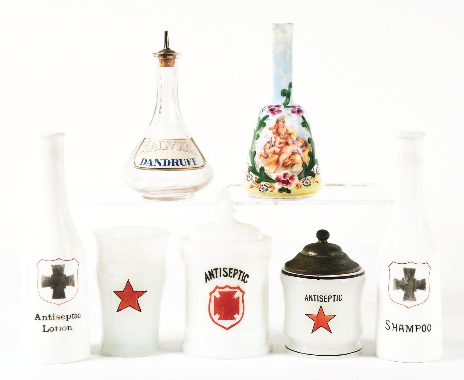 COLLECTION OF 7: BARBERSHOP ACCESSORIES & BOTTLES. (1 of 1)