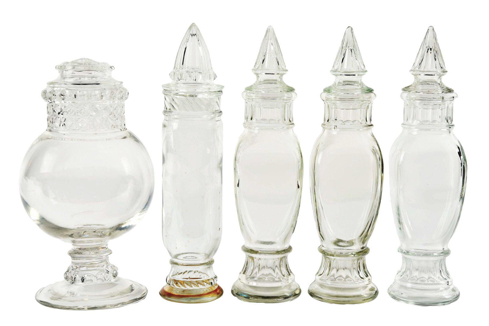 COLLECTION OF 5: COUNTRY STORE DISPLAY JARS. (1 of 2)