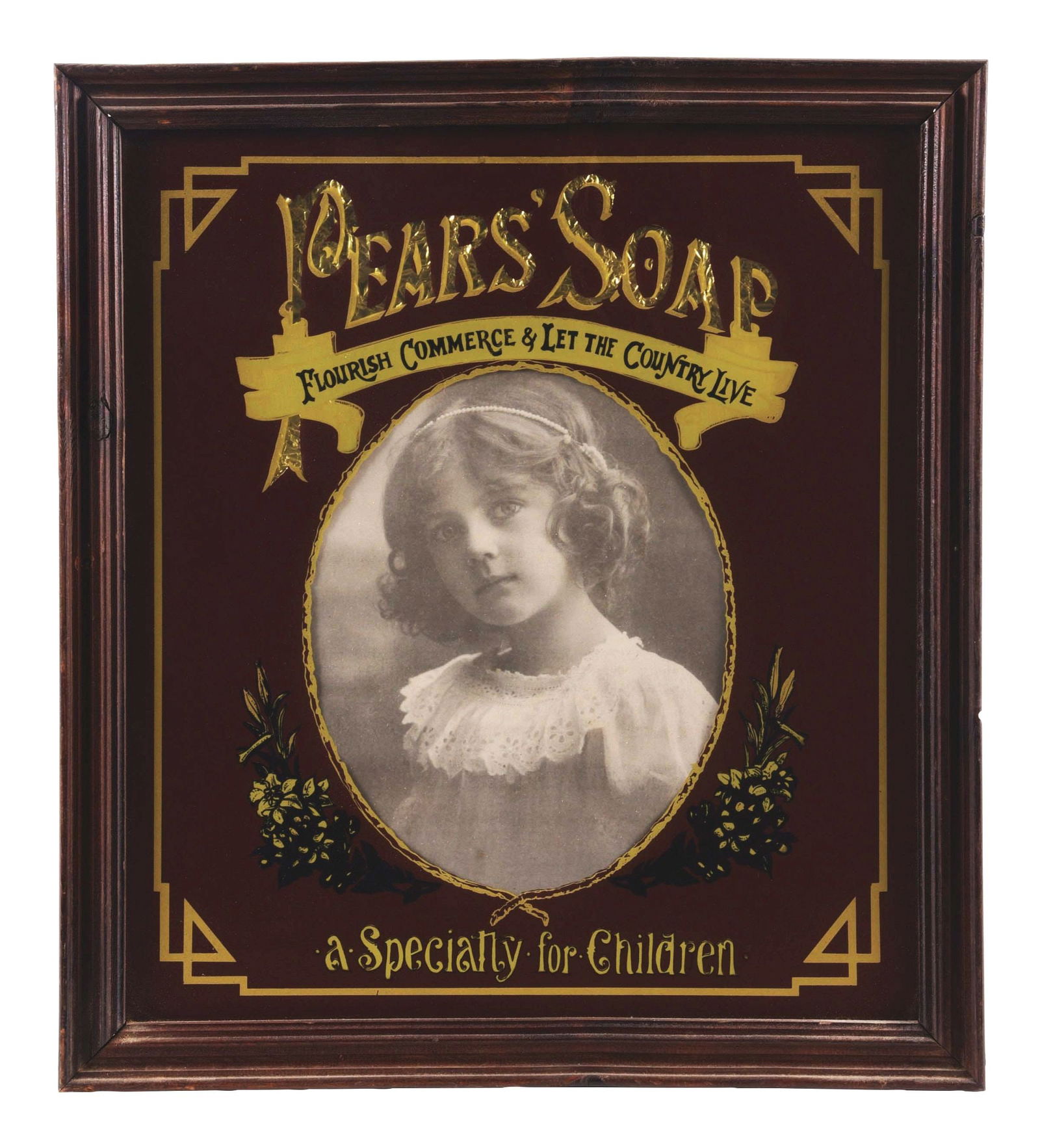 PEARS' SOAP REVERSE PAINTED GLASS ADVERTISEMENT W/ LITTLE GIRL GRAPHIC. (1 of 3)