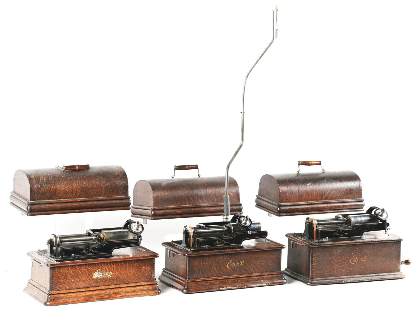 LOT OF 3: EDISON HOME PHONOGRAPHS IN AS-FOUND CONDITION. (1 of 4)