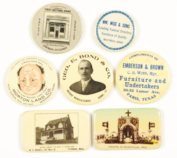 Lot of 7: Pocket Mirrors.: Includes mirrors for banks, real estate, and undertaking. Condition (Excellent - Near Mint). Size Largest: 2 - 3/4" L.