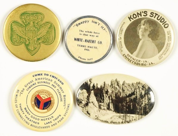Lot of 5: Assorted Pocket Mirrors.: Condition (Near Mint). Size Largest: 2 - 3/4" L.