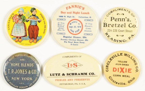 Lot of 6: Food Related Pocket Mirrors.: Condition (Excellent - Near Mint). Size Largest: 2 - 3/4" L.