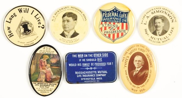 Lot of 7: Insurance Related Pocket Mirrors.: Condition (Excellent - Near Mint). Size Largest: 2 - 3/4" L.