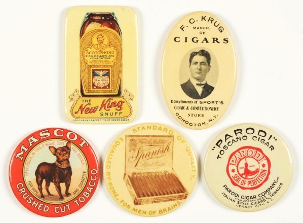 Lot of 5: Cigar & Tobacco Related Pocket Mirrors.: Condition (Excellent). Size Largest: 2 - 3/4" L.