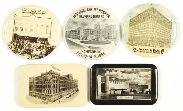 Lot of 5: Pocket Mirrors with Building Details.: Condition (Near Mint). Size Largest: 2 - 3/4" L.