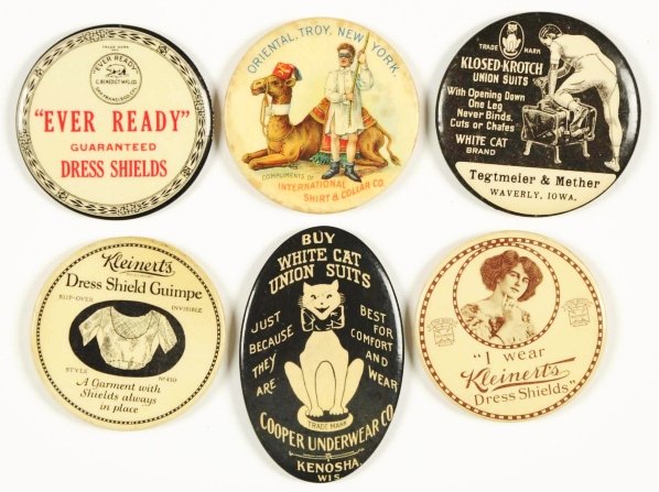 Lot of 6: Pocket Mirrors.: For underwear, shirts, dress shields, etc. Condition (Excellent). Size Largest: 2 - 3/4" T.