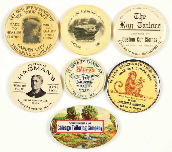Lot of 7: Tailoring & Clothing Pocket Mirrors.: Condition (Very Good - Near Mint). Size Largest: 2 - 3/4" L.