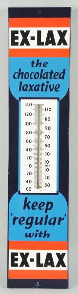 Circa 1940s Ex-Lax Porcelain Thermometer.: Clean, bright, only tiny edge nicks. Condition (Near Mint). Size 36" T.