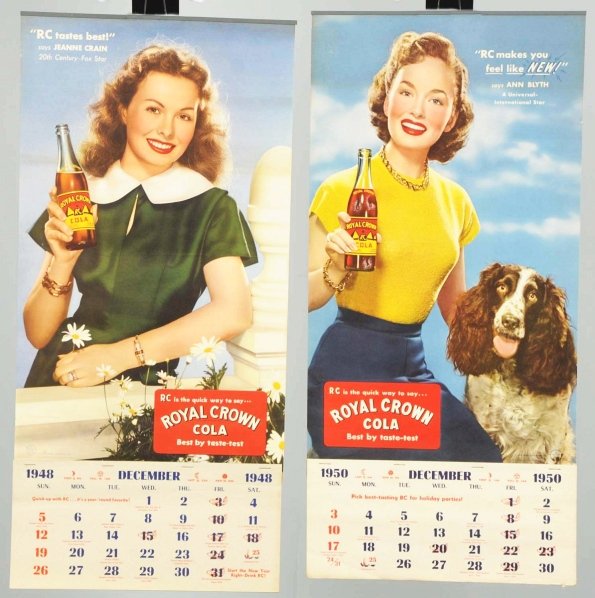 1949 & 1951 Royal Crown Cola Calendars.: Both are full pads and bright with only faint soiling. Condition (Excellent - Near Mint). Size Each: 24 - 1/2" x 11 - 1/2".