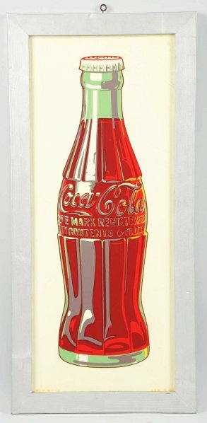 1941 Coca-Cola Tin Bottle Sign.: In a later wooden frame without glass. Mild to medium scratches with minimal wear. Condition (Excellent). Size Framed: 34 - 1/4" x 16".
