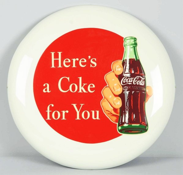 1950s Coca-Cola Button with Decals.: Decals applied within last 20 years with red painted circle accent. No wear noted. Condition (Near Mint Plus). Size 24 - 1/4" Dia.