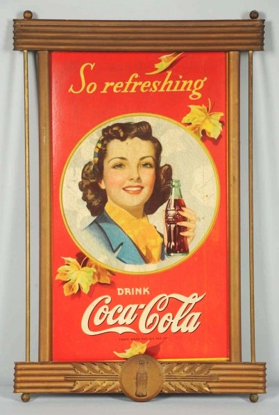 1941 Coca-Cola Small Vertical Poster & Kay Frame.: Heavily soiled and stained with surface scratches and marks. Condition (Good - Very Good). Size Framed: 32 - 1/2" x 21 - 1/4".