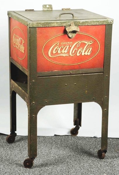 1929 Coca-Cola Glascock Single Case Floor Cooler.: All original with general overall wear. Retains original Glascock metal tag. Condition (Good). Size 31" x 17 - 1/2" x 17 - 1/2".