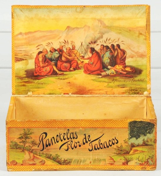 Conestoga Cigar Company Cigar Box.: Circa 1880s. All images are of various scenes containing Indians and settlers. Condition (Very Good). Size 8 - 1/4" L.