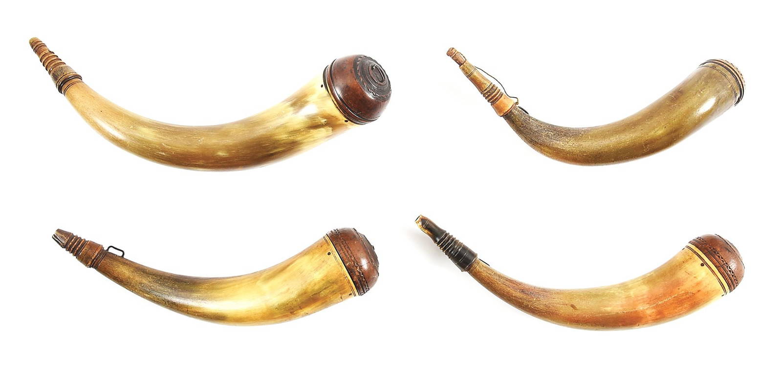Lot Of 4 York County Screw Tip Powder Horns. Auction