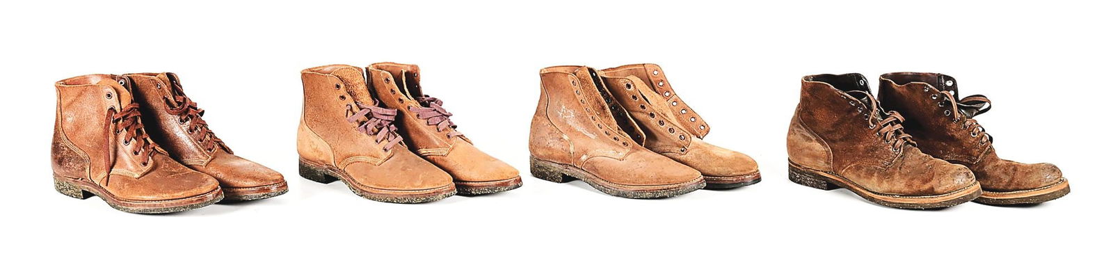 LOT OF 4: US WWII PAIRS OF US NAVY AND MARINE CORPS BOONDOCKERS.: Lot of consists of: (A) World War II US Navy N-1 field shoes marked "USN 9 1/2 B" with USN specifications. Inner sole of right boot is marked "George [illegible] / Inspector U.S.N.". Left boot is mark
