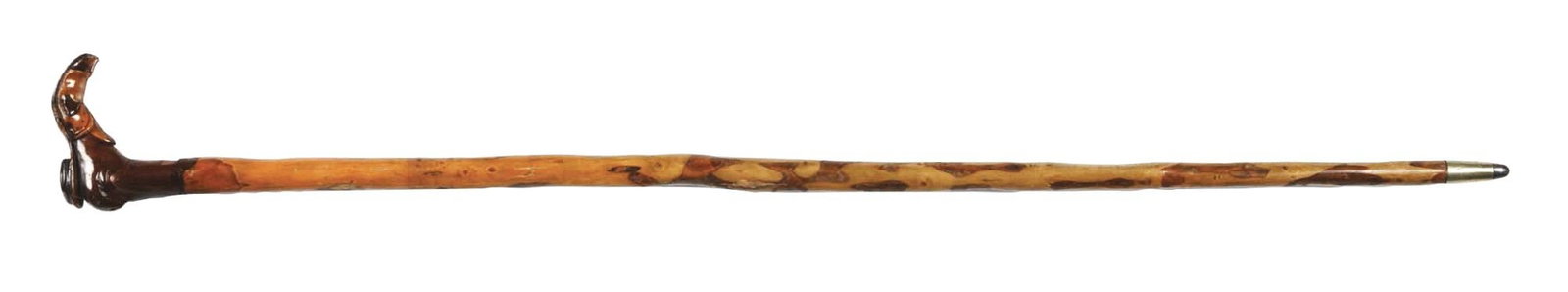 ANTIQUE WALKING STICK CANE W/ CARVED WOODEN BOOT: Natural wooden shaft. Small 1/2" by 1/4" area of wood loss where the boot meets the shaft. Cane 34 - 1/2" long, handle 4" long, ferrule 1 - 1/4". Condition: (Very Good - Excellent) Item Dimensions: Le