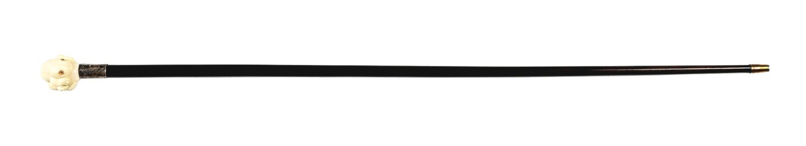 ANTIQUE WALKING STICK CANE W/ CARVED LIZARD CANE TOP: Carved lizard cane top has glass eyes. Collar with hallmarks. No damage. Tapered shaft 35" long, handle 2" wide, ferrule 1". Condition: (Excellent) Item Dimensions: Length 36".