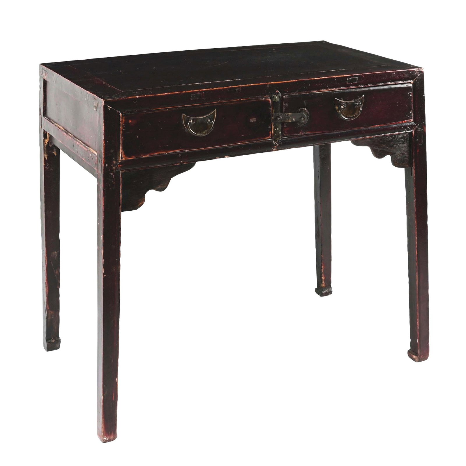 18TH CENTURY MAHOGANY OFFICE DESK WITH TWO DRAWERS.: Very early American office desk in Mahogany. Original casters, showing aged patina and signs of heavy use. This is not a standard shippable item and will require 3rd party shipping or pickup arrangeme