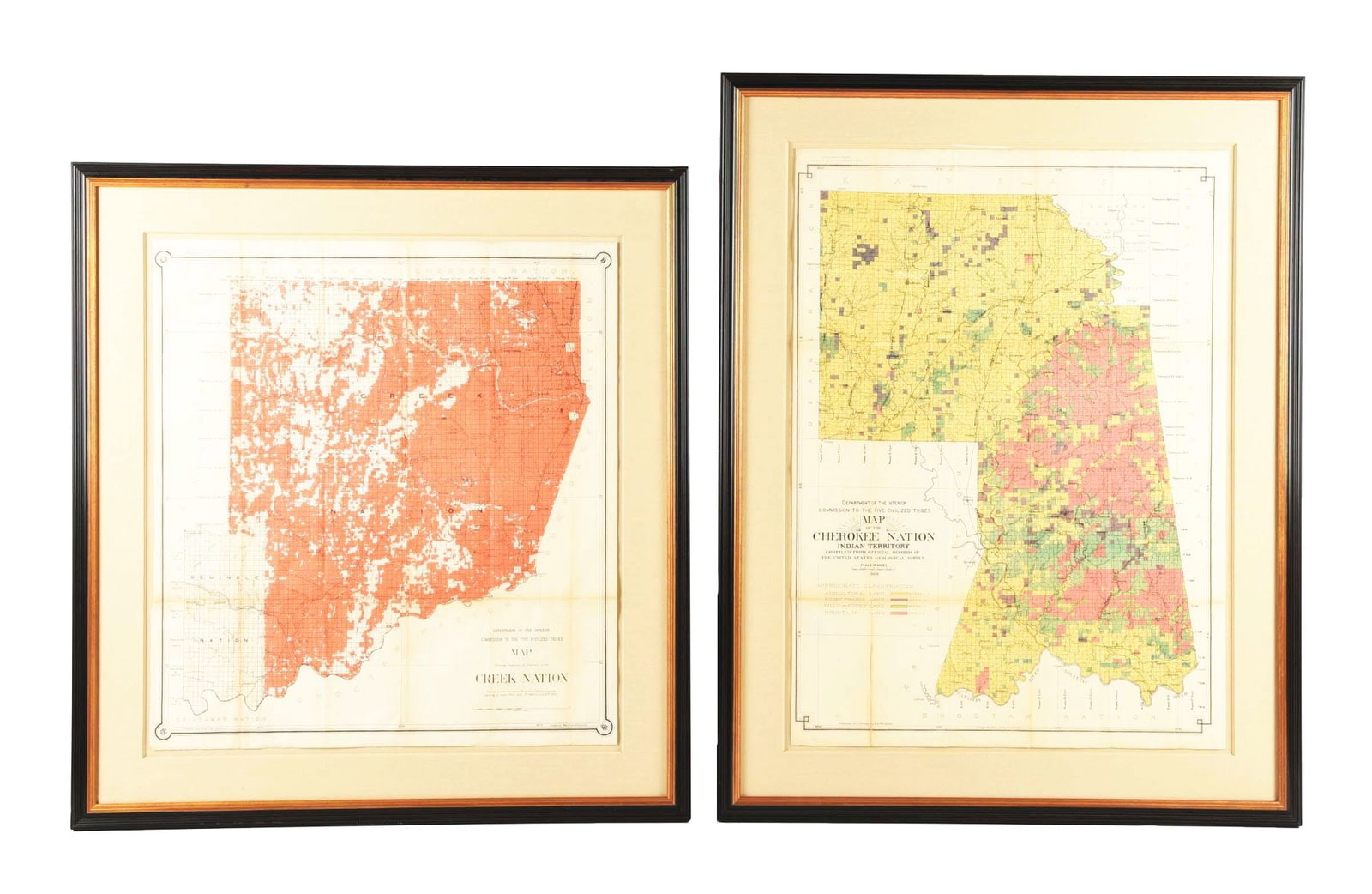 LOT OF 2: C. 1900 MAP OF THE CHEROKEE NATION & C. 1899 CREEK NATION MAPS: (A) From Tenth Annual Report of the Commission to the Five Civilized Tribes. (B) From Tenth Annual Report of the Commission to the Five Civilized Tribes. This is not a standard shippable item and will