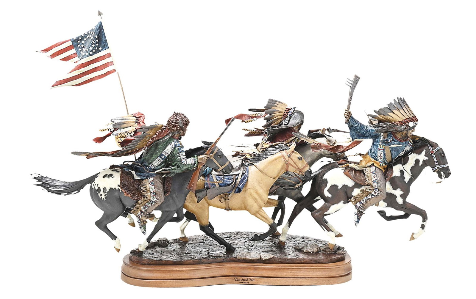 DAVE MCGARY (1958-2013): Last Stand Hill Polychrome bronze 36" x 25" x 19" Signed and numbered "16/40" "How I want to be remembered - For having documented, with respect, the culture of Native American people for being innova