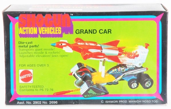 Popy Shogun Action Vehicle Grand Car AFA 85.: Mattel. Taken from the packing carton and professionally encased, this may be the highest graded Grand Car in the world. 1970s toy packing as its colorful best. Condition (Near Mint Plus). Size Box: 3