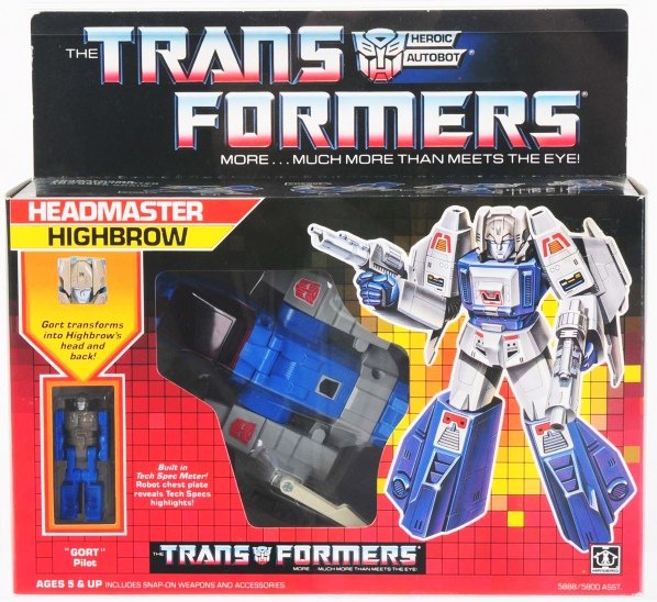 Transformers AFA 85 Highbrow.: Hasbro. AFA encased Transformers Highbrow in new condition. Highbrow transforms into a Cybertronian helicopter with twin rotors. His partner, Gort, changes into his head. AFA 85. Condition (Near Mint 