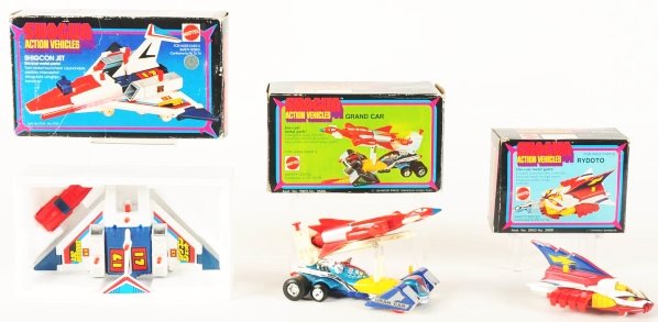 Lot of 3: Mattel Popy Shogun Vehicles.: Includes Grand Car, Rydoto, and Shigon Jet. Grand Car appears to be the amalgamation of SkyZero and Ground Zero. Rydoto is the jet vehicle from Raideen. Shigon Jet is one of the vehicles that goes wit