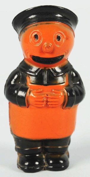 Celluloid Halloween Pumpkin Head Chauffeur.: One slight dent to rear of hat. Condition (Excellent). Size 3 - 1/2" T.