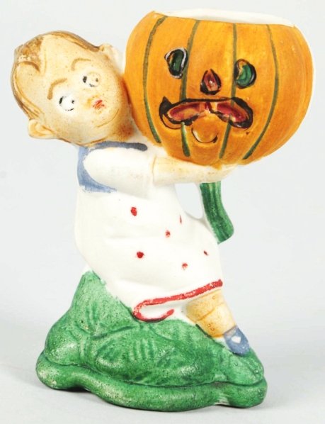 Halloween Bisque Boy Holding Jack-O-Lantern.: Made in Germany. Condition (Excellent). Size 3 - 1/4" T.