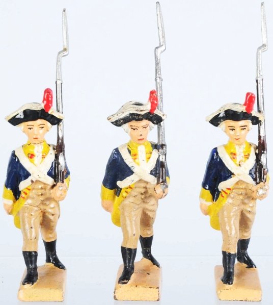 Lineol 7cm American Revolution Marchers.: Includes three rare marching figures as shown in photo. Condition (Very Good - Excellent).